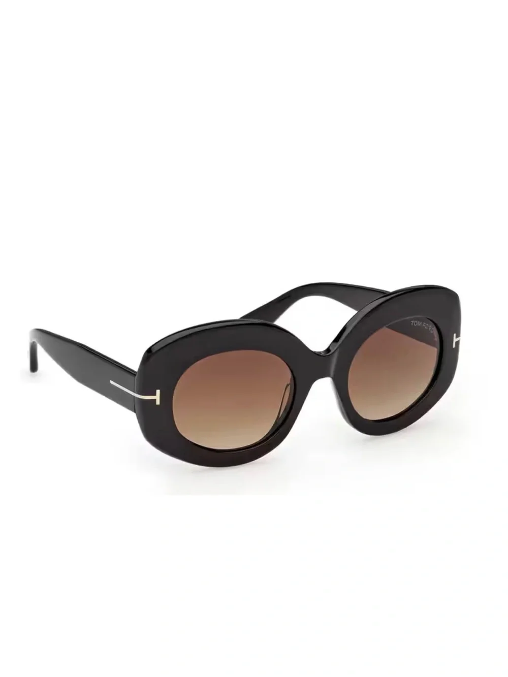 Tom Ford Black Round Sunglasses with Brown Gradient Lenses  Claudette 02. TF1346